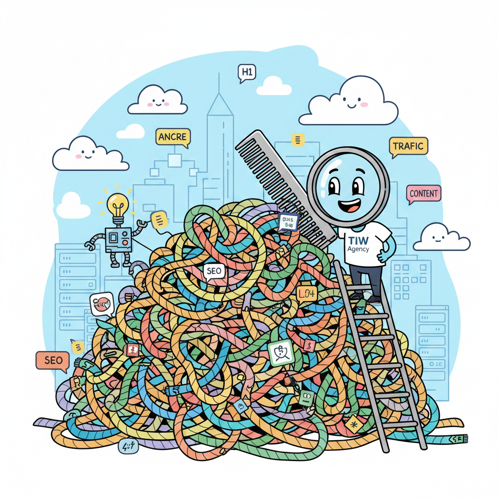 Illustration conceptuelle du maillage interne SEO 2026 par l'agence TIW